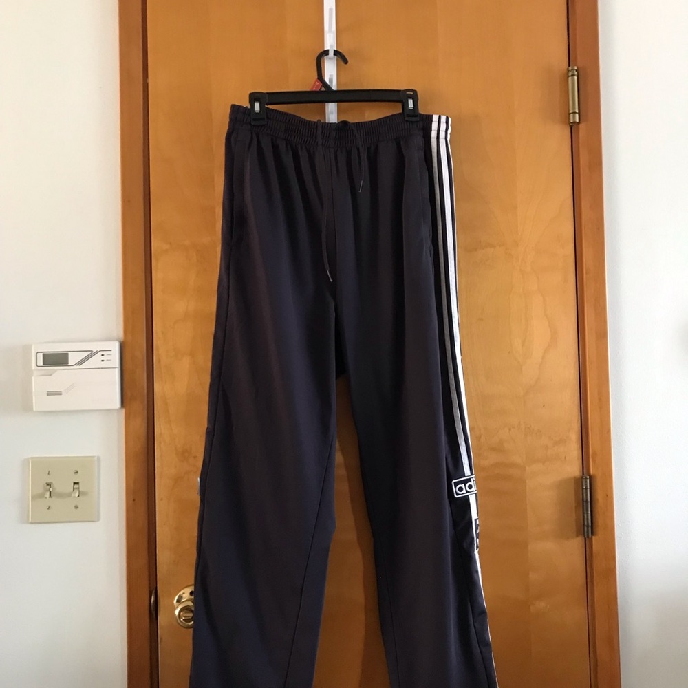 Men Adidas Gray Track Pants with White Stripes